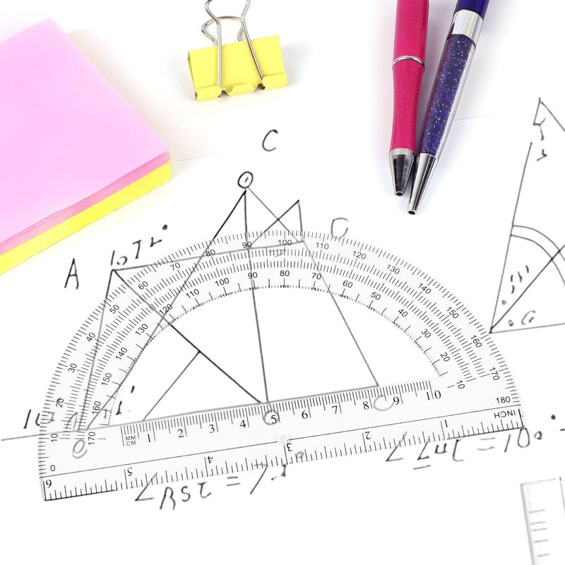 Unjoo Plastic Protractor Math Protractors 180 Degrees for Geometry Classroom Student School Office Supplies, 6 Inch, Pack of 2 (Yellow) - Image 5